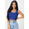 Hubrendy Beru Kadın Lacivert Kare Yaka Crop Top Bluz