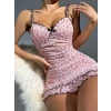 Hubrendy Beru Kadın Pembe Askılı Gecelik – Piliseli Çiçek Desenli Tatlı Model