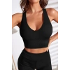 Hubrendy Beru Kadın Siyah Derin Göğüs Dekolteli Şık Crop Top Bluz