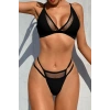 Hubrendy Beru Kadın Siyah File Detaylı Özel Bikini Takımı