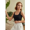 Hubrendy Beru Kadın Siyah Kalın Askılı Crop Top Büstiyer