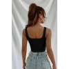 Hubrendy Beru Kadın Siyah Kalın Askılı Crop Top Büstiyer Esnek Kumaş Şık Basic Kadın Üst Giyim