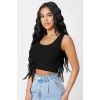 Hubrendy Beru Kadın Siyah Kare Yaka Crop Top Bluz