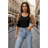 Hubrendy Beru Kadın Siyah Kolsuz Kalın Askılı Uzun Crop Top Bluz & Atlet Modern Basic Üst