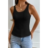Hubrendy Beru Kadın Siyah Kolsuz Kalın Askılı Uzun Crop Top Bluz & Atlet Modern Basic Üst