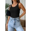 Hubrendy Beru Kadın Siyah Kolsuz Kalın Askılı Uzun Crop Top Bluz & Atlet Modern Basic Üst
