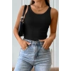 Hubrendy Beru Kadın Siyah Kolsuz Kalın Askılı Uzun Crop Top Bluz & Atlet Modern Basic Üst