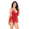Hubrendy Beru Kırmızı Jakarlı Bodysuit Gecelik