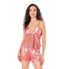 Hubrendy Beru Mercan Saten Babydoll Şort Takımı