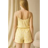 Hubrendy Beru Sarı Üstüne Desenli Askılı Şortlu Pijama Takımı
