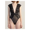 Hubrendy Beru Siyah Yarım Kol Dantel Bodysuit - 895