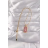Hubrendy Bez 316L Çelik Gold Renk Mor Mineli El Figür Tarot Kolye