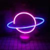 Hubrendy Emin Neon Işıklı Satürn Lamba (Pil + USB)