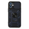 Hubrendy Bez Apple iPhone 12 Mini Kılıf Pars Lens Yüzüklü Silikon - Lacivert