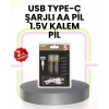 Hubrendy Kargo Tekrar Şarj Edilebilir Aa Usb Type-c Pil | 1000+ Döngü | 1.5v Sabit Voltaj