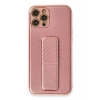 Hubrendy SH Newface Apple İphone 12 Pro Kılıf Coco Karbon Standlı Kapak - Pembe