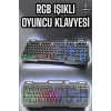 Hubrendy Tekno Led Işıklı Oyuncu Klavye Usb Girişli RGB Işıklı Q Klavye Mouse Hediyeli