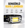 Hubrendy Tekno Sensör Kontrollü Şarjlı Beyaz LED Kafa Lambası ve El Feneri