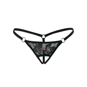 Hubrendy Beru  Ağı Açık Siyah Dantelli Fantezi İç Çamaşırı G String