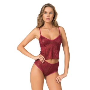 Hubrendy Beru Bordo Jakarlı Babydoll Şort Takımı