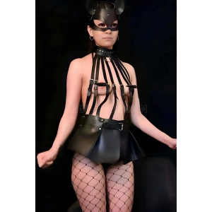 Hubrendy Beru Büstiyer Ve Choker Görünümlü Şık Etek Harness - Brf998