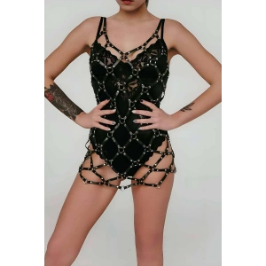 Hubrendy Beru Deri Harness Elbise, Şık Deri Elbise - Brf1255