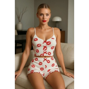 Hubrendy Beru Dudak Desenli Şortlu Pijama Takımı