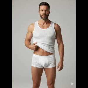 Hubrendy Beru Erkek Beyaz File Tank Top Boxer Takımı