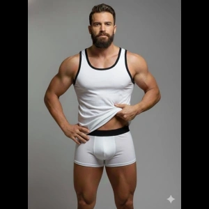 Hubrendy Beru Erkek Beyaz Tank Top Boxer Takım