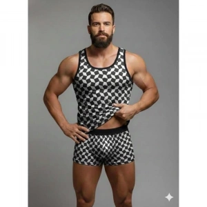 Hubrendy Beru Erkek Desenli Tank Top Boxer Takım