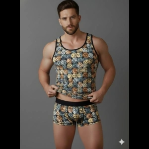 Hubrendy Beru Erkek Desenli Tank Top Boxer Takımı