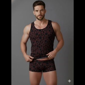 Hubrendy Beru Erkek Desenli Tank Top Boxer Takımı