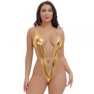 Hubrendy Beru Fantezi Altın Parlak Bodysouit