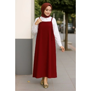 Hubrendy Beru Kadın Bordo Basic Ayarlanabilir Askılı Jile Elbise
