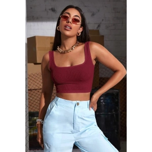 Hubrendy Beru Kadın Bordo Kalın Askılı Crop Top Büstiyer