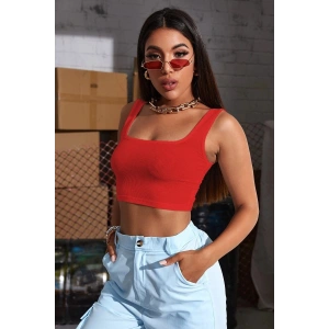 Hubrendy Beru Kadın Kırmızı Kalın Askılı Crop Top Büstiyer