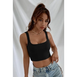 Hubrendy Beru Kadın Siyah Kalın Askılı Crop Top Büstiyer