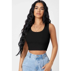 Hubrendy Beru Kadın Siyah Kare Yaka Crop Top Bluz