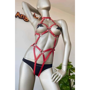 Hubrendy Beru Kırmızı Deri Dansçı Özel Harness