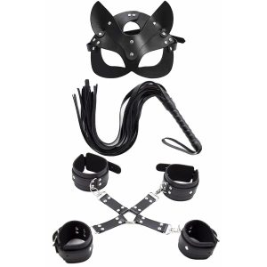 Hubrendy Beru Maske Kırbaç Bileklik 5 Li Harness Deri Set