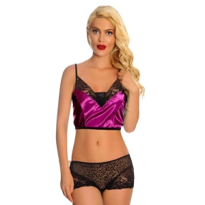 Hubrendy Beru Mor Saten Dantelli Babydoll Şortlu Takım - 287