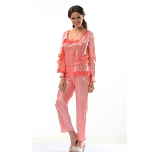 Hubrendy Beru Nar Çiçeği Saten Pijama Takımı - 1413