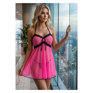Hubrendy Beru Pembe Tül Gecelik - 662