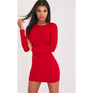 Hubrendy Beru Uzun Kollu Mini Kırmızı Elbise