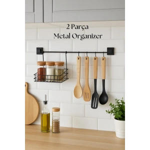 Hubrendy Bez 2 Parça Metal Askılı Mutfak Organizeri & Mutfak Rafı & Sepet