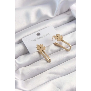 Hubrendy Bez 316L Çelik Gold Renk Geometrik Yonca Model Küpe