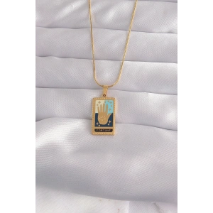 Hubrendy Bez 316L Çelik Gold Renk Karışık Mineli El Figür Tarot Kolye