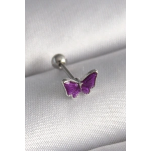 Hubrendy Bez 316L Çelik Gümüş Renk Mor Kelebek Model Tragus Piercing