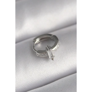 Hubrendy Bez 316L Çelik Gümüş Renk Zirkon Taşlı Tragus Piercing
