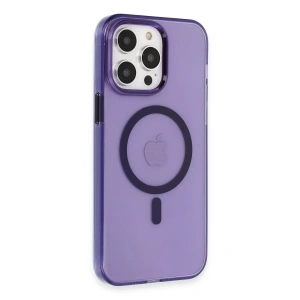 Hubrendy Bez Apple iPhone 14 Pro Max Kılıf Tron Şeffaf Magsafe Kapak - Derin Mor